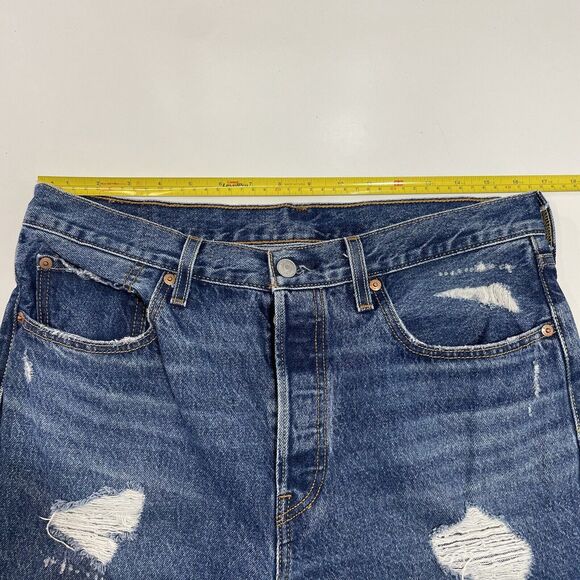 Levi’s Strauss Men’s 501 Jeans Button Fly Straight Leg Blue Distressed 31x30 - Picture 5 of 11